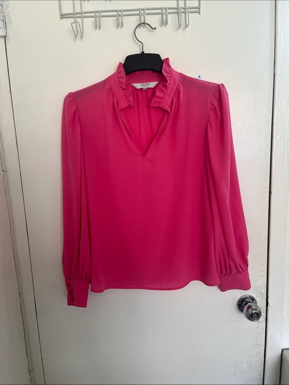 CROSBY by Mollie Burch Hot Pink Ruffle V-Neck Blouse - Picture 2 of 6